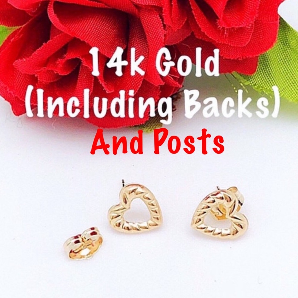 14k Yellow Gold Open Heart Stud Earrings, 3/8” or 9mm, NWT, Ships in Gift Box